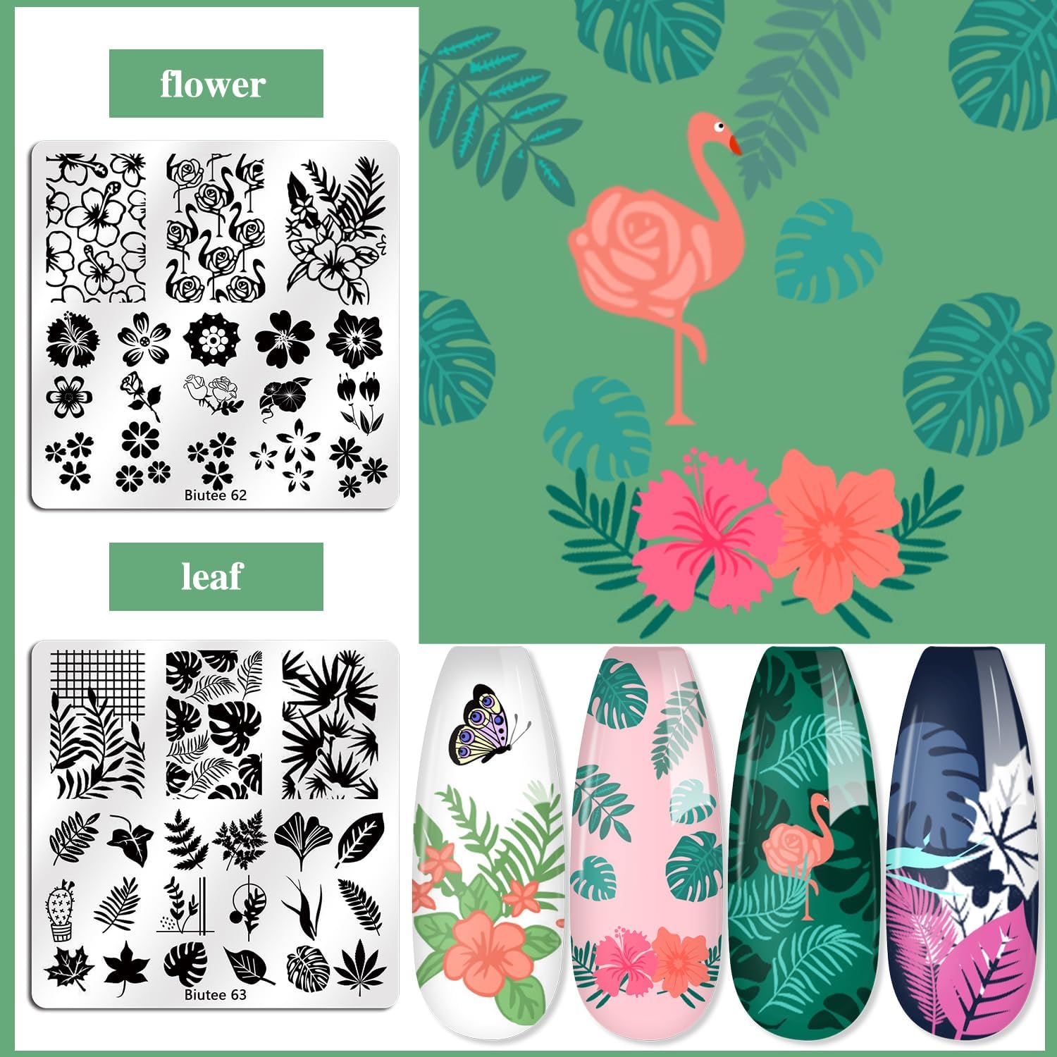 Biutee Nail Stamper Kit 15pcs Nail Art Stamp Plate 8pcs Stamp Gel Polish 1pcs Nail Stamper Scraper Set with Storage Bag, Nail Stamp Template Kit Flower Lace Animal Star Halloween Christmas Design-Velvo Beauty