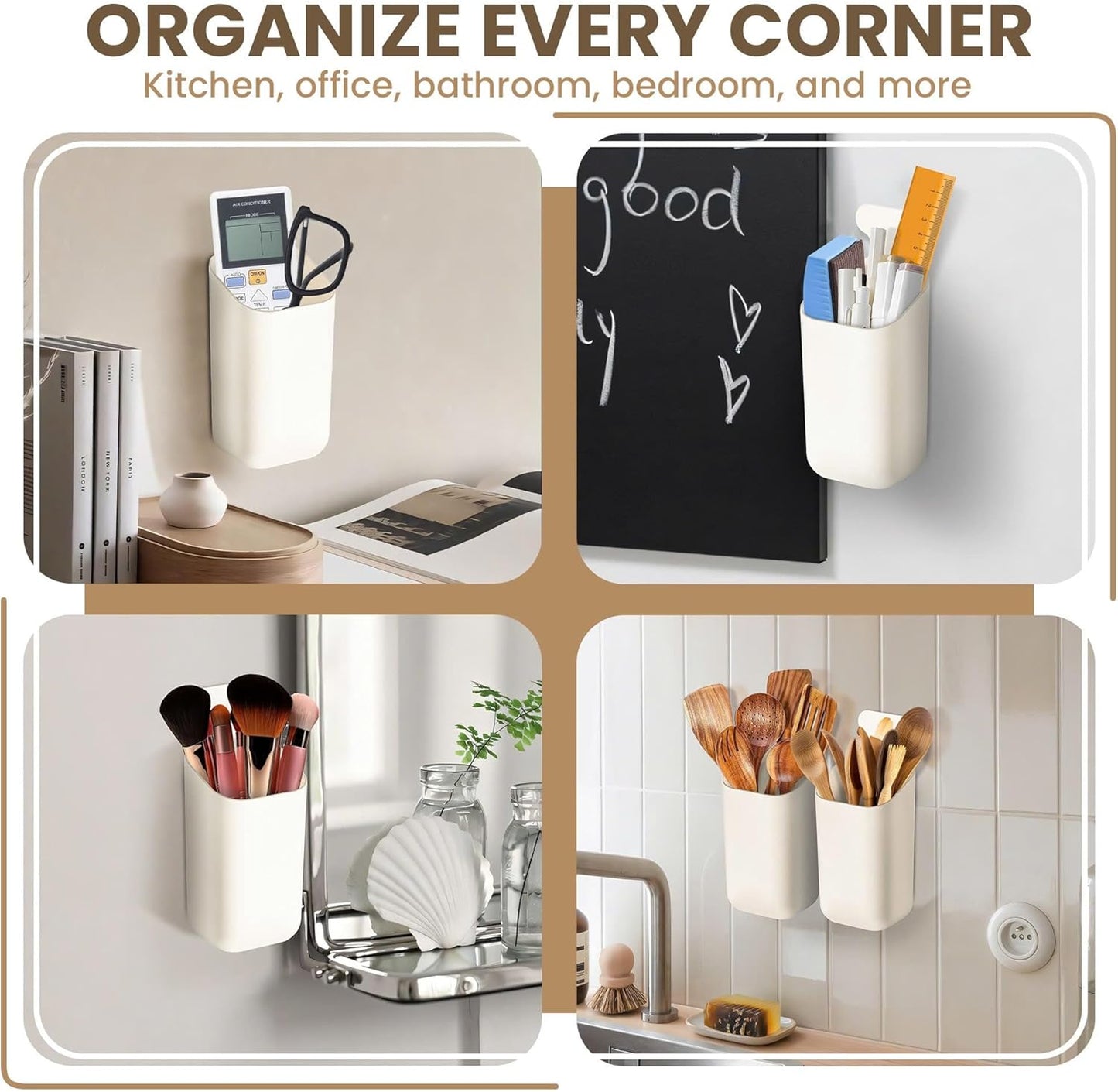 Pack 2 Magnetic Wall Mount Holder, Magnetic basket for fridge, Remote control holder, Straw organizer for cabinet door,Magnetic basket for whiteboard,Magnetic Marker Holder,School Locker Accessories-Velvo Beauty