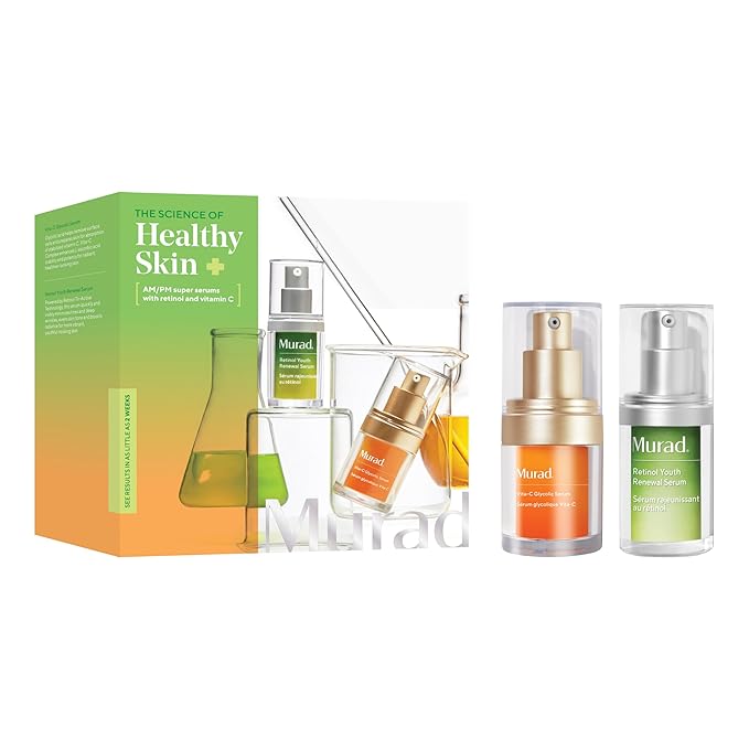 Murad AM/PM Super Serums - 2-Piece Trial Kit ($95 Value) - Retinol and Vitamin C Serum - Vita-C Glycolic Serum 0.5Fl Oz, Retinol Serum 0.5Fl Oz-Velvo Beauty