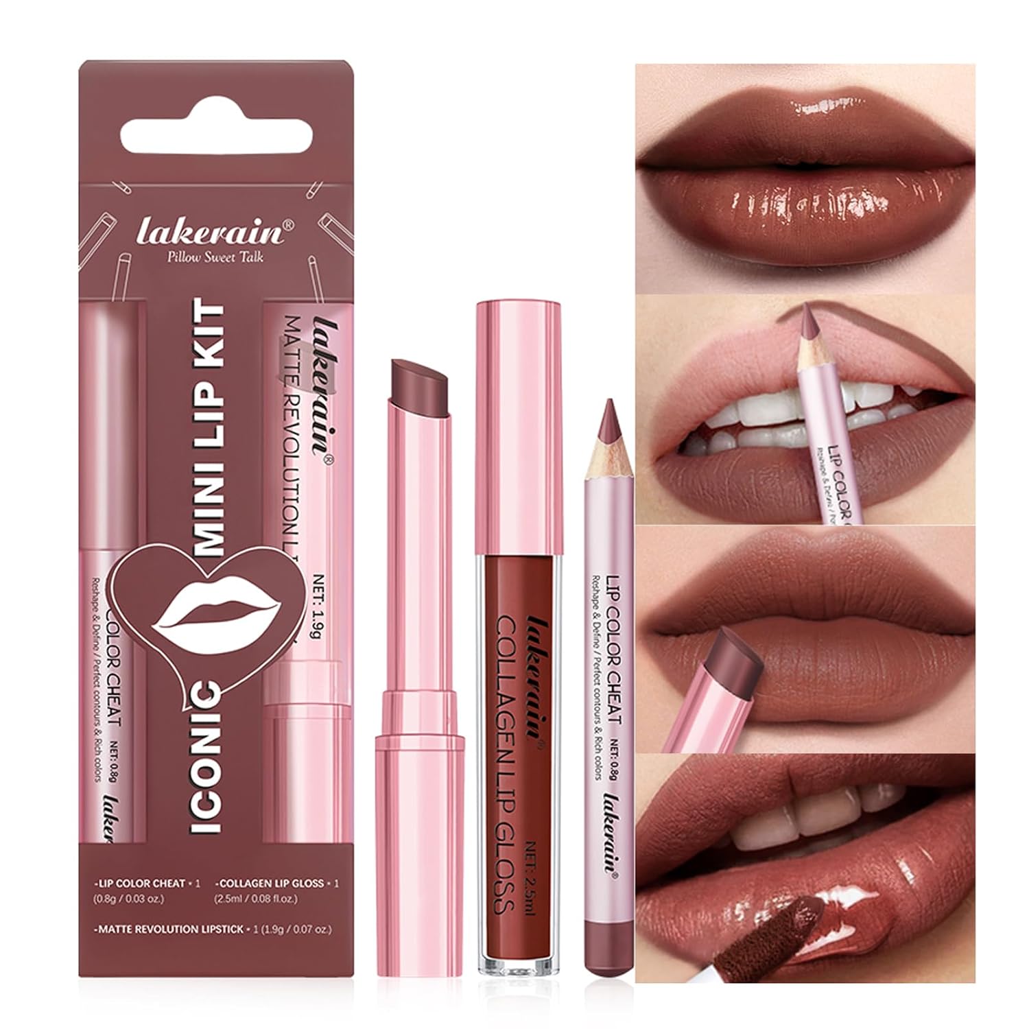 3PCS Lip Liner and Lipstick Combo Set - Matte Lip Liner Pencil, Velvet Matte Lipstick & Hydrating Collagen Lip Gloss - Long-Lasting, Smudge-Proof, High Pigment Nude Brown Lip Makeup Kit (Set 3, 3)-Velvo Beauty