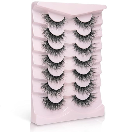 Fake Lashes Natural Wispy Lashes Airy Volume Faux Mink Lashes Fluffy Long False Eye Lashes Sets Pack 18MM Reusable Eyelashes A05-Velvo Beauty