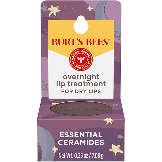Burt's Bees Overnight Intensive Lip Treatment, 0.25 oz - Moisturizing, Restorative, Reduces Fine Lines, Vitamin E, Ceramides Oils, Leaping Bunny Certified, Compact Jar-Velvo Beauty
