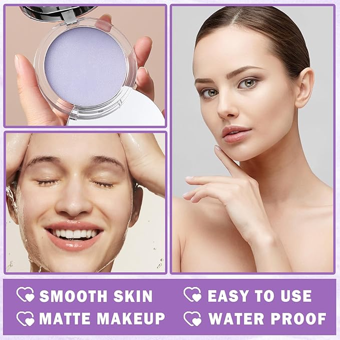 AIUEO Lavender Matte Setting Powder Sunscreen Powder Oil Control Blurring Pressed Powder Refreshing and Comfortable Purple Face Powder Makeup, Polvo Compacto De Maquillaje-Velvo Beauty