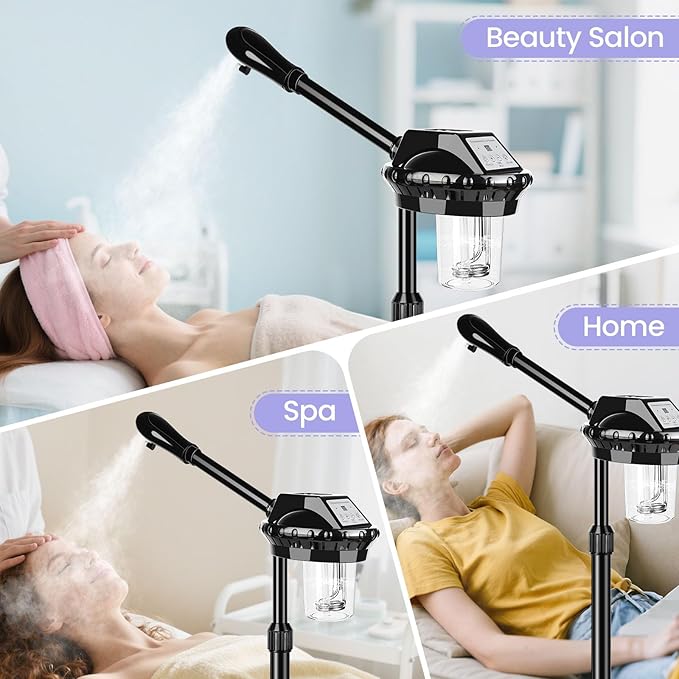 Professional Facial Steamer, Facial Steamer on Wheels, Face Steamer with Time Setting, Stand Face Steamer Adjustable Height for Spa, Salon and at Home use-Velvo Beauty