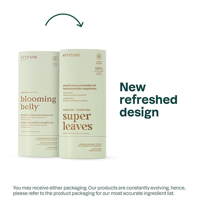 ATTITUDE Plastic-Free Pregnancy Stretch Mark Prevention Oil, EWG Verified, Dermatologically Tested, Plant and Mineral-Based, Vegan Maternity Products, Pink Argan, 3 Ounces-Velvo Beauty