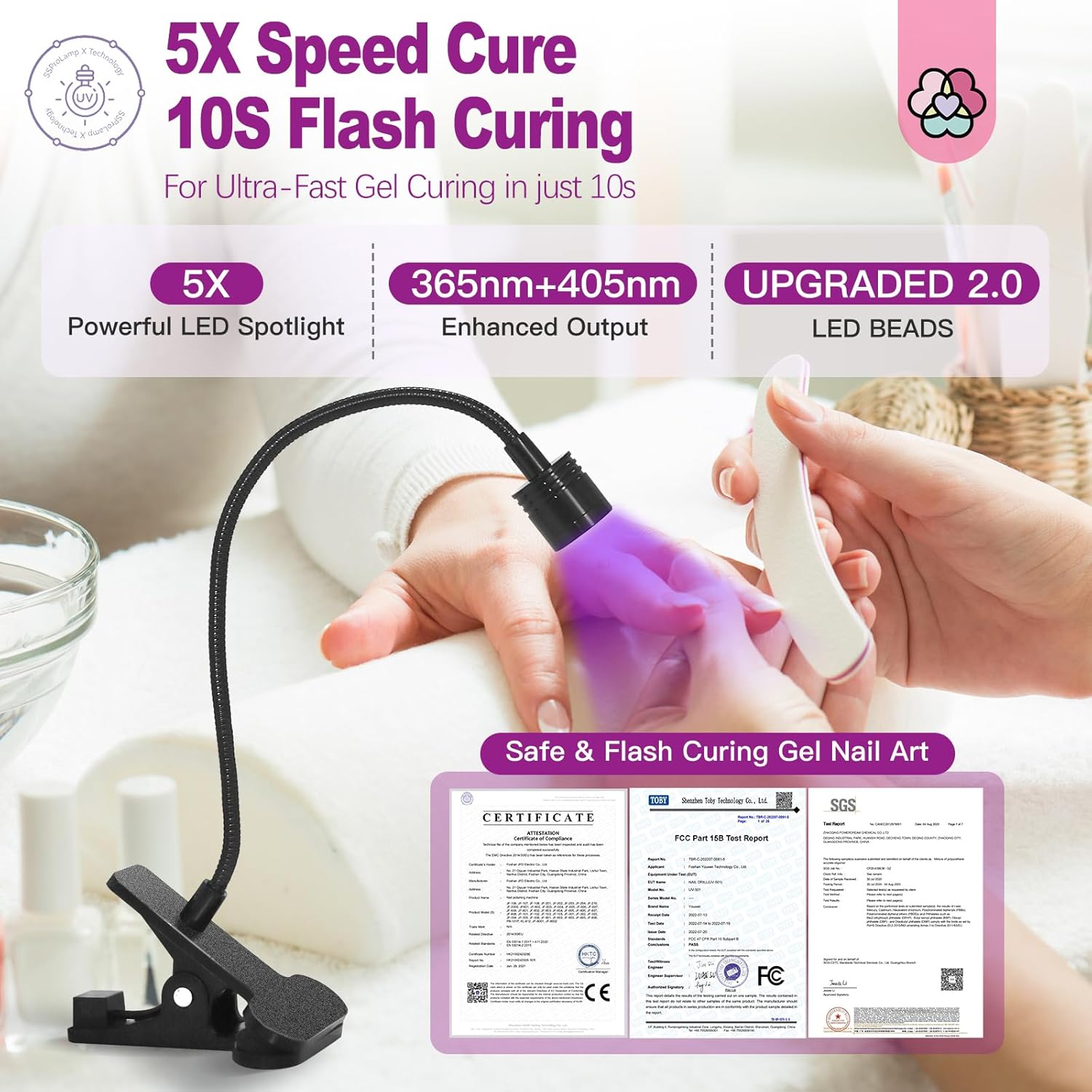 SAVILAND Gooseneck U V Lamp for Gel Nails: 360°Adjustable U V Light for Gel Nails 10S Fast Curing Nail Lamp Hands Free 5W LED Flash Cure Gel Light Gel Nail Portable Salon DIY Nail Tech Manicure-Velvo Beauty