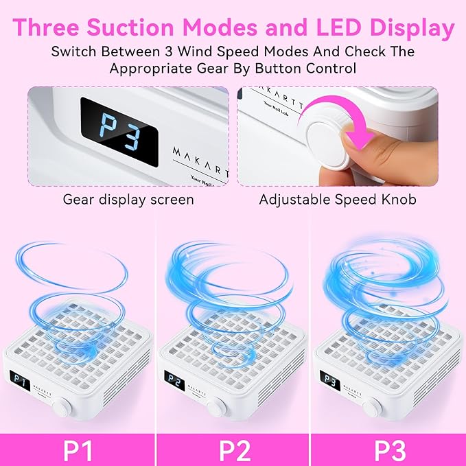 Makartt Professional Nail Dust Collector – Powerful Dust Collector Nail Tech Quite Suction Machine for Acrylic Nails Manicure & Pedicure Salon & Home Use Includes 10pcs Filters & Dust Brush-Velvo Beauty