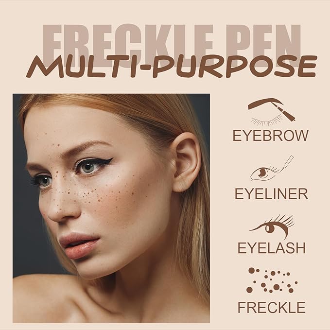 4 Colors Freckle Pen Set, Natural Lifelike Face Fake Freckle Stamp Makeup Pen Waterproof Long Lasting Quick Dry Faux Freckles Sun-kissed Makeup-Light Brown,Natural Coffee,Chestnut,Dark Brown-Velvo Beauty