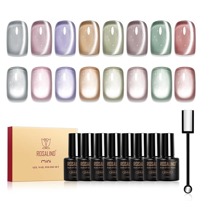 ROSALIND Cat Eye Gel Nail Polish, 8 Color Jelly Gel Polish with Magnet Stick Magnetic Cateye Translucent Effect Sheer Glitter Collection Manicure Gifts for Women-Velvo Beauty