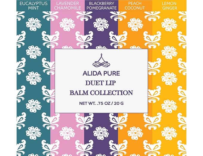 ALIDA PURE Duet Lip Balm Collection, Vegan, Lip Balm Set, Coconut Oil Free, Avocado Oil, Organic Jojoba Oil, Vitamin E Oil, Vegan, Lip Oil Set for Dry Cracked Lips, 5 Tubes of Lip Balm per Set-Velvo Beauty