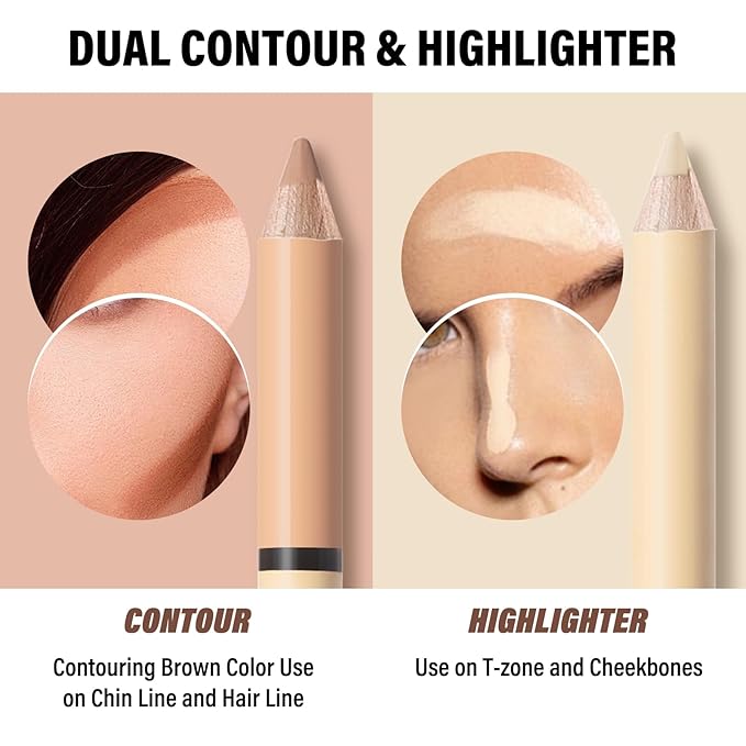2 in 1 Cream Bronzer and Highlighter Stick,Cream Dual-Ended Highlight Contour Stick,Long Lasting & Waterproof Face Brighten Make up Pen-Velvo Beauty