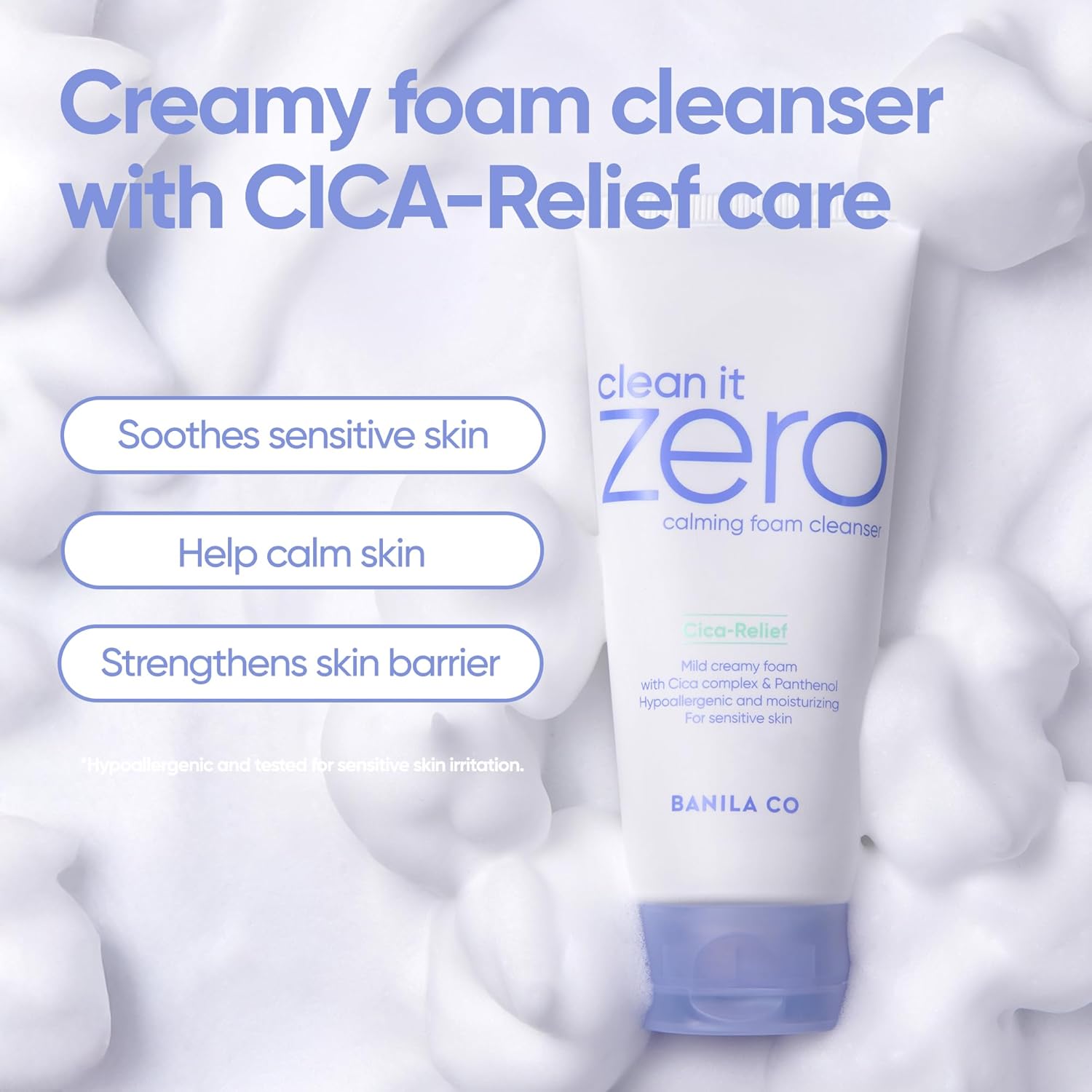 BANILA CO Clean It Zero Calming Foam Cleanser | Rich Lather Hydrating Cleansing With Soothing Finish | CICA Relief for Sensitive Skin | Vegan & Hypoallergenic (150ml / 5.07 fl.oz)-Velvo Beauty