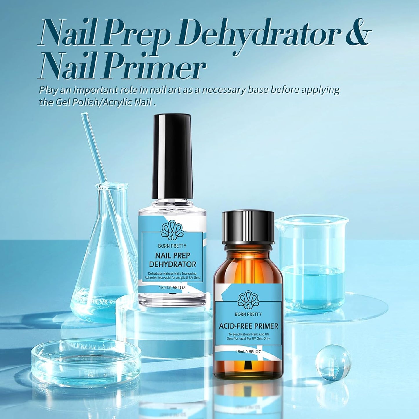 BORN PRETTY Natural Nail Prep Dehydrate and Bond Primer Acid-Free,15ml Dehydrator for Acrylic and Gel Nail Polish, Non Acid Primer for UV Gels Fast Dry Superior Bonding Agent Gift Box Set-Velvo Beauty