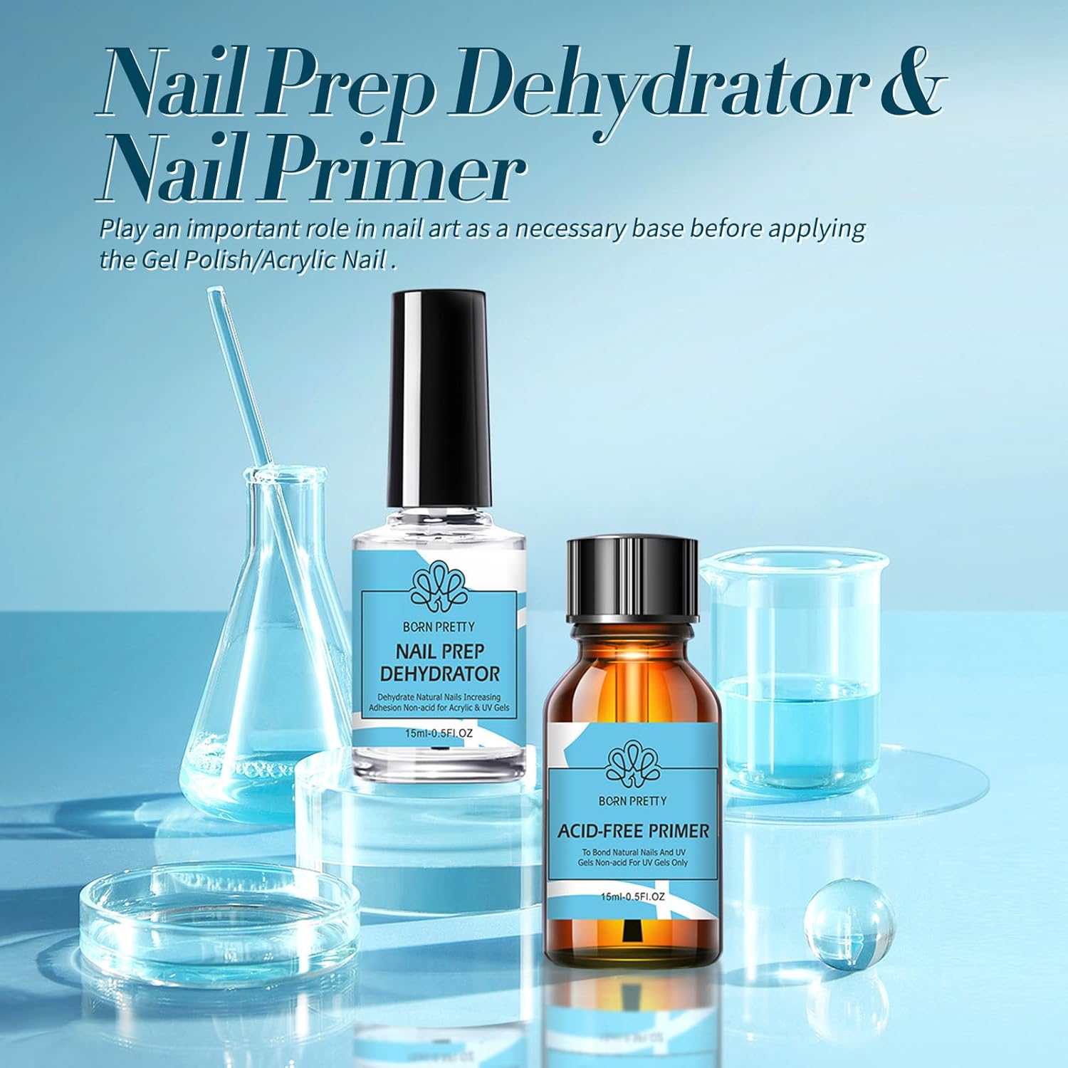 BORN PRETTY Natural Nail Prep Dehydrate and Bond Primer Acid-Free,15ml Dehydrator for Acrylic and Gel Nail Polish, Non Acid Primer for UV Gels Fast Dry Superior Bonding Agent Gift Box Set-Velvo Beauty