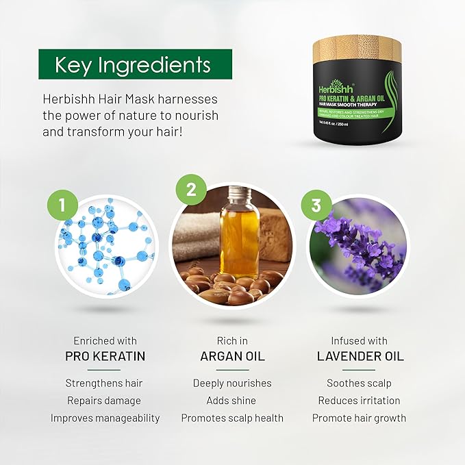 Herbishh Argan Hair Mask-Deep Conditioning & Hydration For Healthier Looking Hair for very Dry, Weak, Stressed Out Hair, No Sulphates, No Parabens-Velvo Beauty