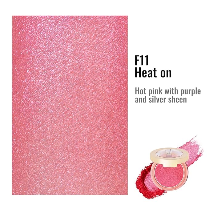Oulac Luminisers Powdery Blusher for Cheeks Face Glow,Brighten Skin As Highlighter Makeup, Shimmer Blusher,Buildable and Vegan Cosmetics,4.8g F11 Heat On-Velvo Beauty