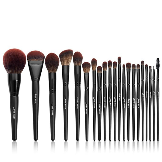 Jessup Makeup Brushes Set Premium Synthetic Powder Foundation Highlight Concealer Eyeshadow Blending Eyebrow Liner Spoolie Brush Set Black 21pcs T271-Velvo Beauty