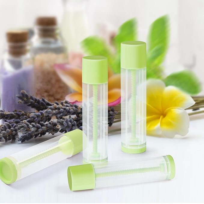 LotFancy Lip Balm Tubes Empty, 60PCS 5.5ml (3/16 Oz), Clear Lip Balm Container Tubes with Green Caps, BPA Free & Leak Free, Refillable-Velvo Beauty