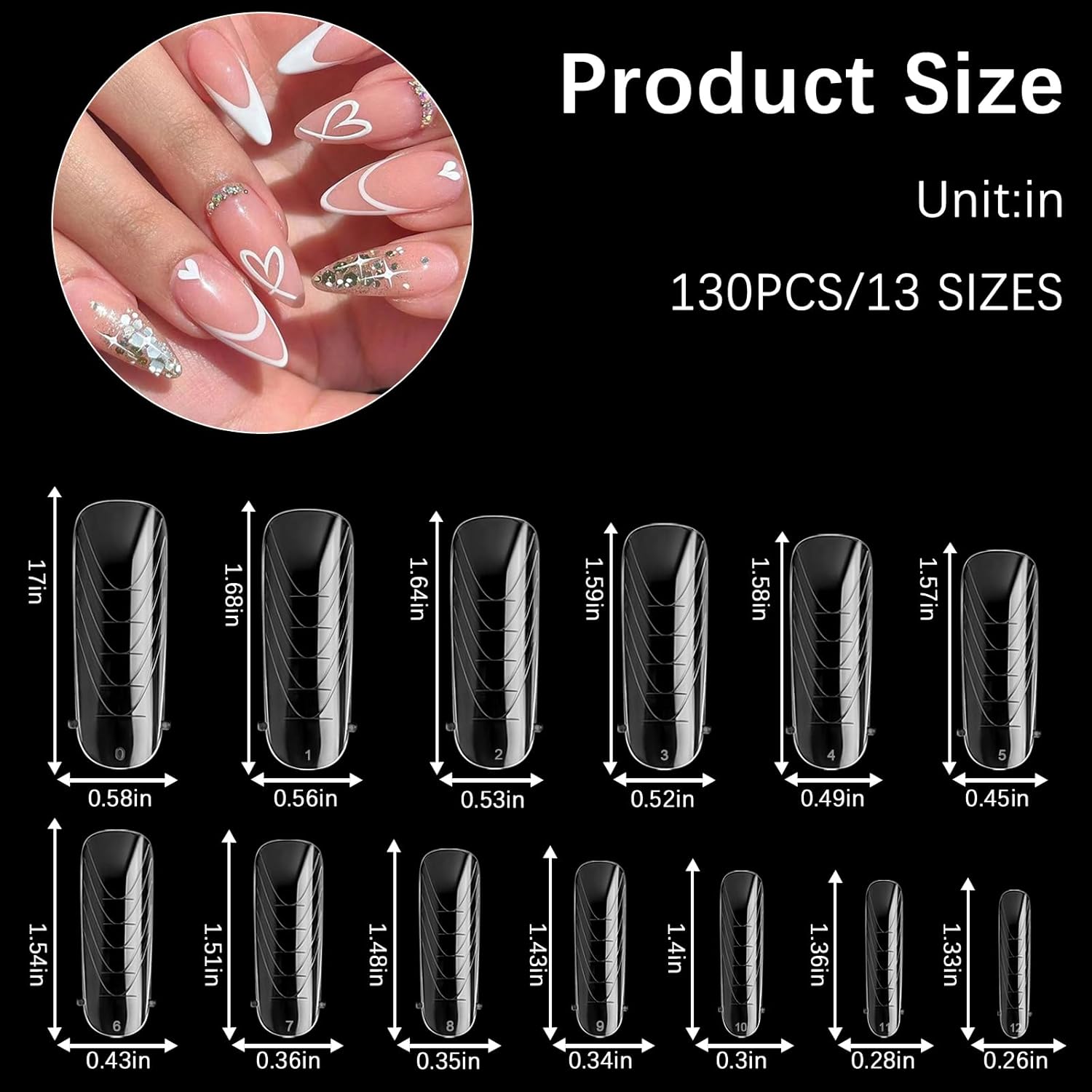130 Pcs Poly Extension Gel Dual Nail Forms Nail Molds With Scale Builder Coffin Nail for Gel Manicure Nail Art Design Salon DIY at Home (Long Round-Head Dual Nail Forms Set)-Velvo Beauty