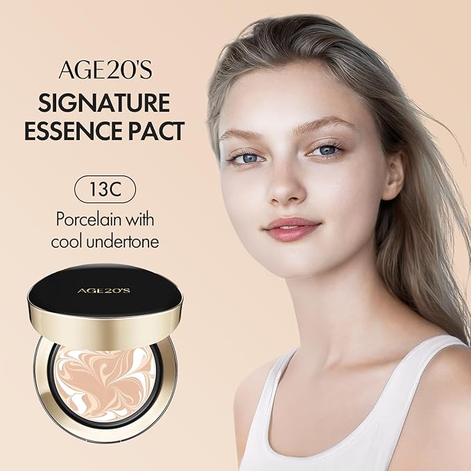 AGE20'S Signature Essence Pact SPF 50+ | Pack of 1 | 13C PORCELAIN | Cream Foundation, Dewy Finish, Natural Coverage | Korean Cushion Foundation-Velvo Beauty