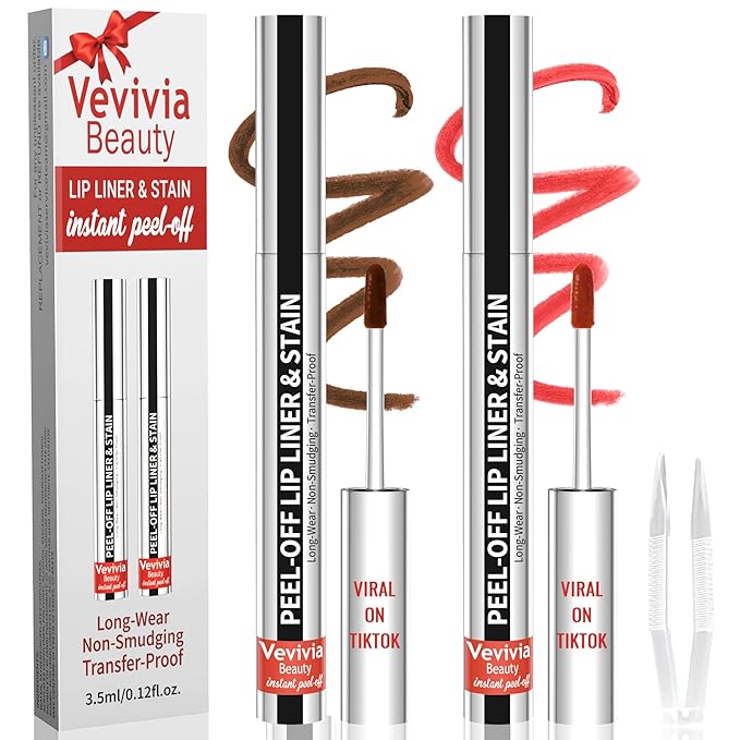 2pcs Lip Stain Peel Off - Lip Liner Stain Long Lasting Waterproof,2-in-1 Lip Liner with Tweezer Nude Matte,Non-Stick Cup,Highly Pigmented，Natural Finish,Stay On All Day,Perfect for Gift (Cocoa+Coffee)-Velvo Beauty