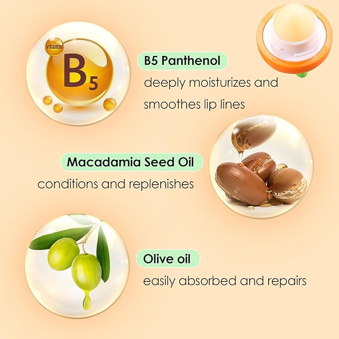 KISSIO Lip Balm,Carrot Lip Balm,Lip Care with B5 Panthenol,Macadamia Seed Oil and Olive Oil,Moisturize and Soothe Dry Chapped Lips,Make Lips Soft,Cruelty Free,0.12 oz(03#Carrot)-Velvo Beauty