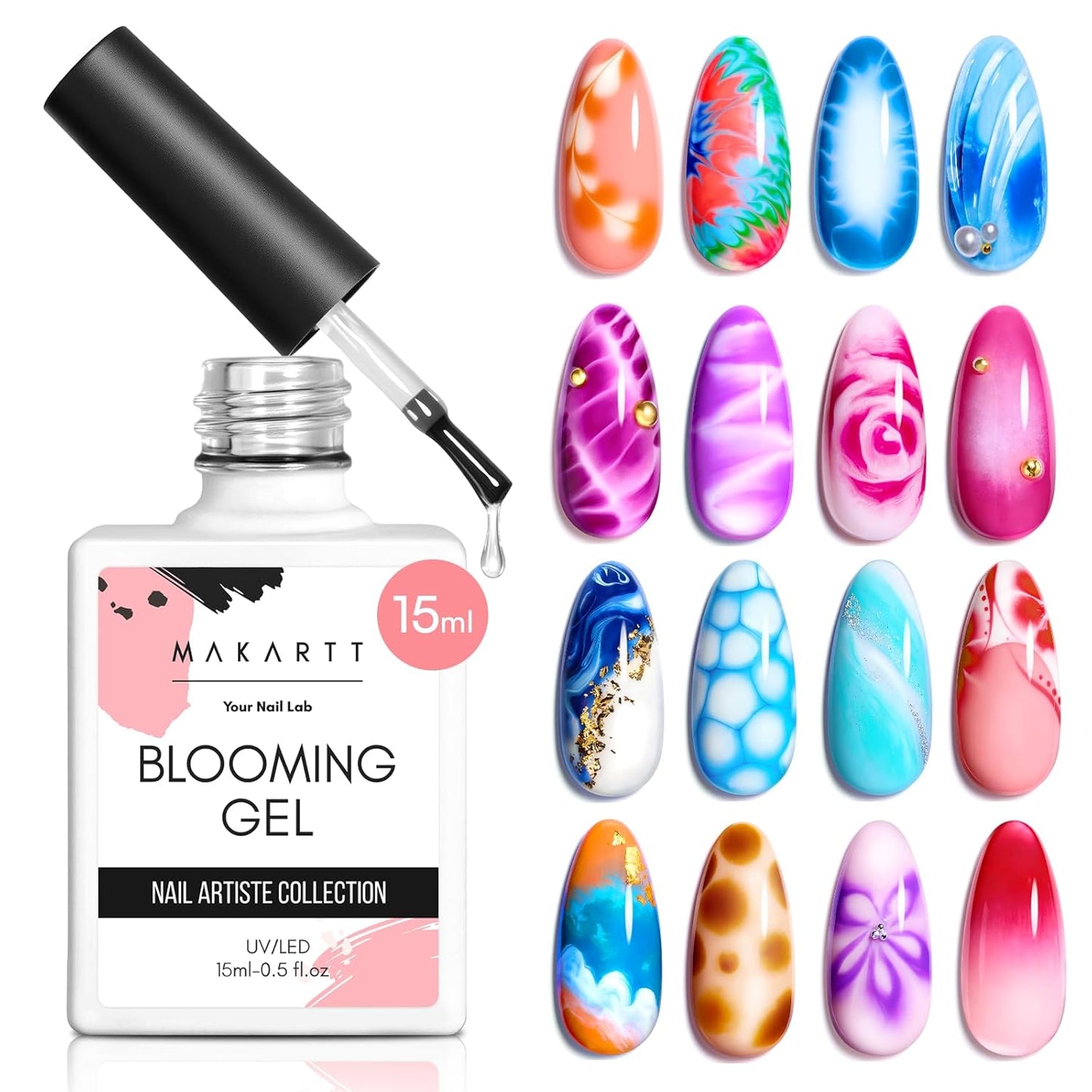 Makartt Clear Blooming Gel 15ml UV LED Soak Off Nail Art Polish for Spreading Effect Marble Nail Polish Gel Paint Nail Designs for DIY Color Flower Watercolor Magic Beauty Gift-Velvo Beauty