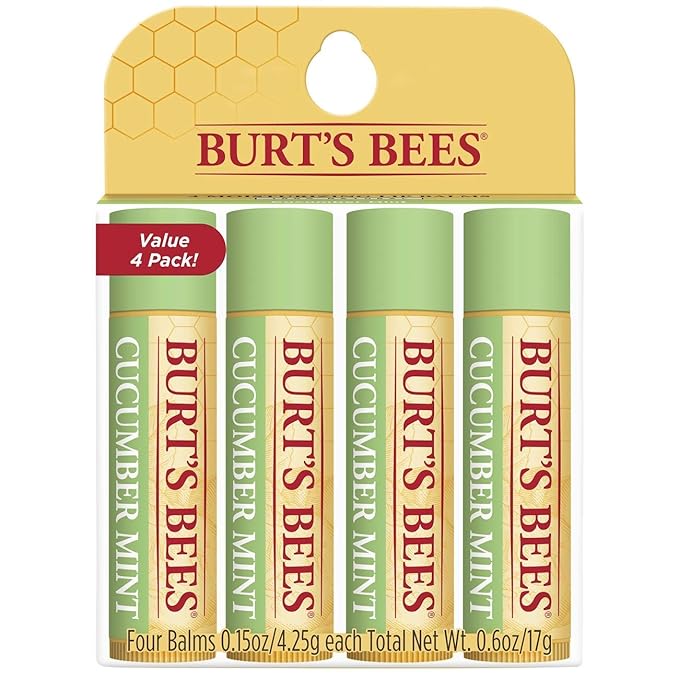 Burt's Bees 100% Natural Origin Moisturizing Lip Balm, Cucumber Mint with Beeswax, 4 Tubes-Velvo Beauty