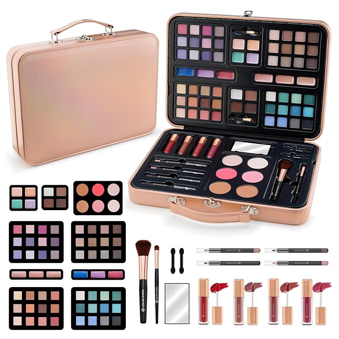 Multipurpose Makeup Kits for Teens Girls, Travel Makeup Set Non-toxic, Makeup Gift for Women Teen, Eyeshadows Blushes Bronzer Highlighter Concealer Lipgloss Eyeliner Lipliner Brushes Gold Case-Velvo Beauty