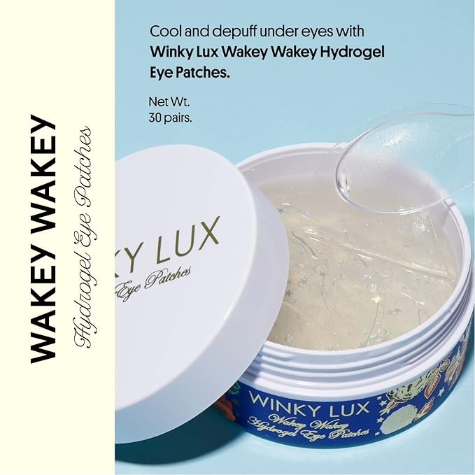 Winky Lux Wakey Wakey Hydrogel Eye Patches – Cooling Under Eye Patches for Puffiness, Dark Circles & Bags, Infused with Caffeine, Vitamin C & Hyaluronic Acid-Velvo Beauty