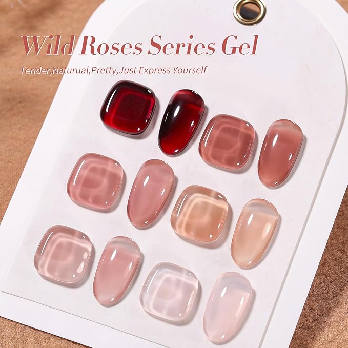 Born Pretty Jelly Burgundy Gel Nail Polish Blood Wine Red Nude Pink Gel Polish Sheer Transparent Halloween Gel Polish Kit Wild Rose for Salon Manicure and Nail Art DIY at Home 6Colors-Velvo Beauty
