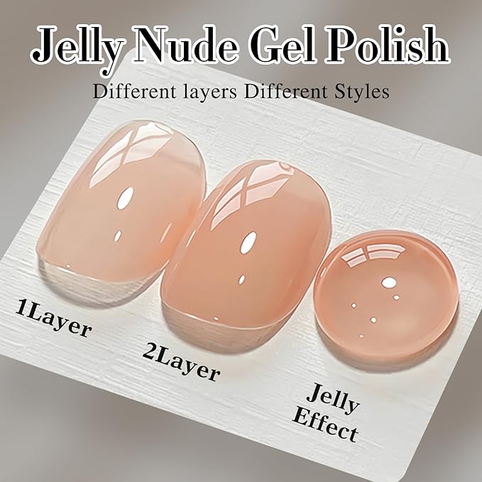 Double Rhythm Translucent Gel Polish Sheer Neutral Natural Light Milky Same Color Same Bottle 15ML Jelly Nail Polish Nail Art DIY at Home (Peach Cream-A1413)-Velvo Beauty