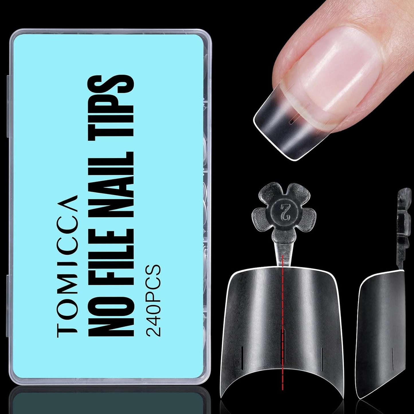 TOMICCA Short Squoval Nail Tips, 240Pcs Acrylic Half Cover Tips, 12 Sizes No C Curve Full Matte Gel Nail Tips, Nail Extension Tips for Beginner and Professional-Velvo Beauty