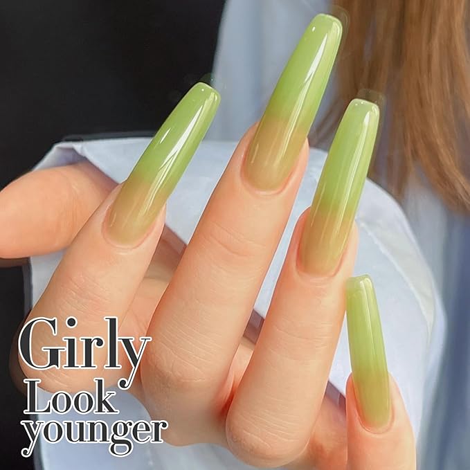 Double Rhythm Translucent Gel Polish Sheer Neutral Natural Light Milky Same Color Same Bottle 15ML Jelly Nail Polish Nail Art DIY at Home (Green-A1408)-Velvo Beauty