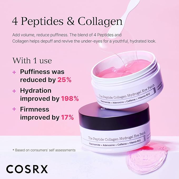 COSRX Under Eye Mask, Peptide Collagen Hydrogel Eye Patch for Puffy Eyes and Dark Circles, 60 Under Eye Patches, Korean Skin Care-Velvo Beauty