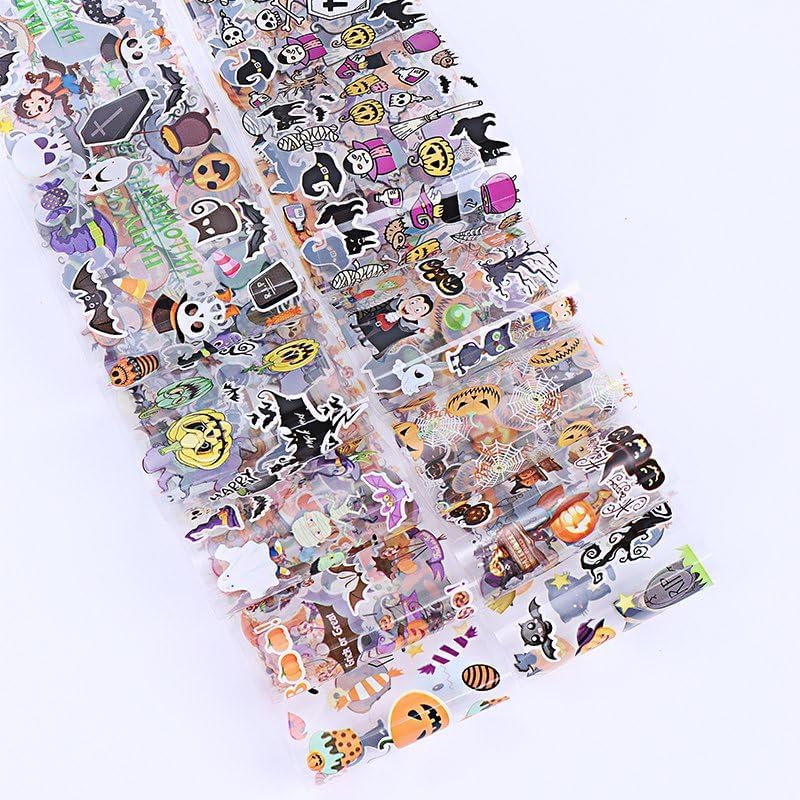 Halloween Nail Foil Transfer Stickers 10 Rolls Orange Pumpkins Skull Nails Stickers Funny Black Hat Nail Foils 1 Box Colorful Starry Sky Paper Nail Decals Halloween Nails Art Sticker Nails Art Decals-Velvo Beauty