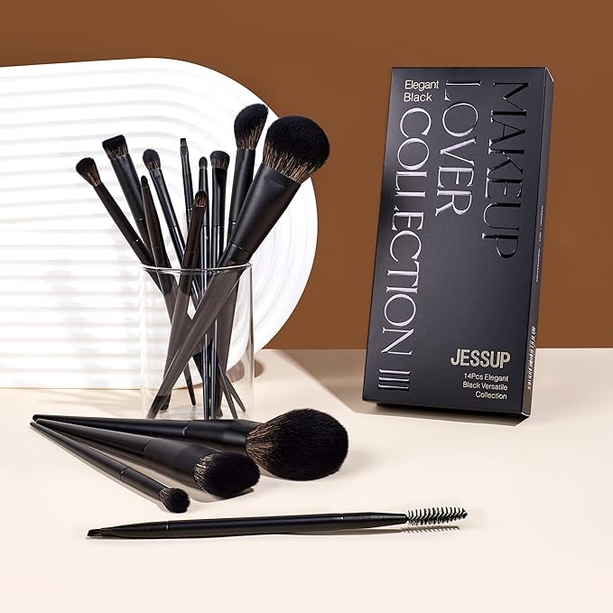 Makeup Brushes Set Jessup Make up Brushes 14Pcs Black Kabuki Foundation Eyeshadow Contour Concealer Powder Eyeliner Crease Eyebrow Blending Brush, T336-Velvo Beauty
