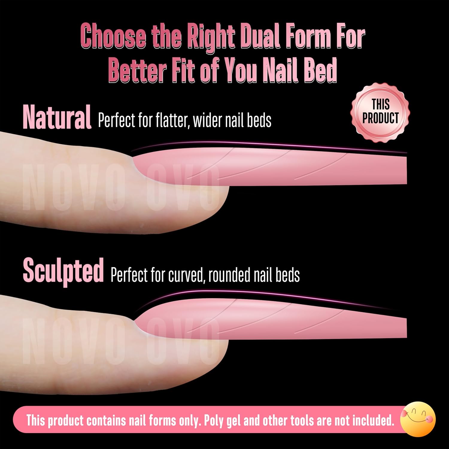 Tapered Square (Natural not Sculpted) Nail Dual Forms for Poly Gel Extension with Guiding Line Inside, XL XXL Reusable Full Cover Acrylic Builder Hard Gel Polygel Molds x 15 sizes 150 Pcs-Velvo Beauty