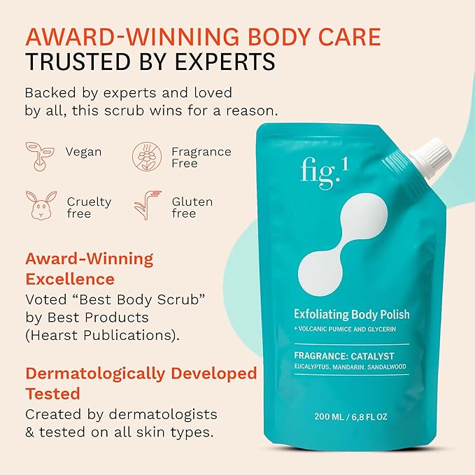 Fig.1 Exfoliating Body Scrub, Polish for Rough & Dead Skin, Keratosis Pilaris, Strawberry Skin, Volcanic Pumice, Glycerin, Eucalyptus Fragrance, Skin Smoother, Body Wash Scrub, 200 ml-Velvo Beauty
