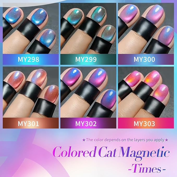 Born Pretty Magnetic Gel Nail Polish Set,Purple Blue Cat Magnetic Eye Gel Jelly Glass Crystal Magnetic Gel Polish Nail Art Manicure Kit 6PCS-Velvo Beauty