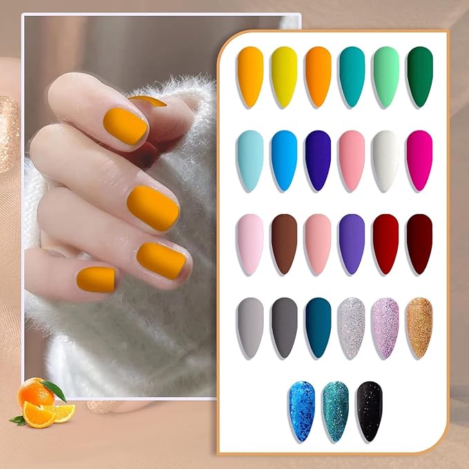 JEWHITENY 30PCS Nail Polish Kit 27 Colors Green Blue Pink Orange Gitter Sock Off Gel Polish with Matte& Glossy Top Base Coat for DIY Nail Art Manucure at Home Salon-Velvo Beauty