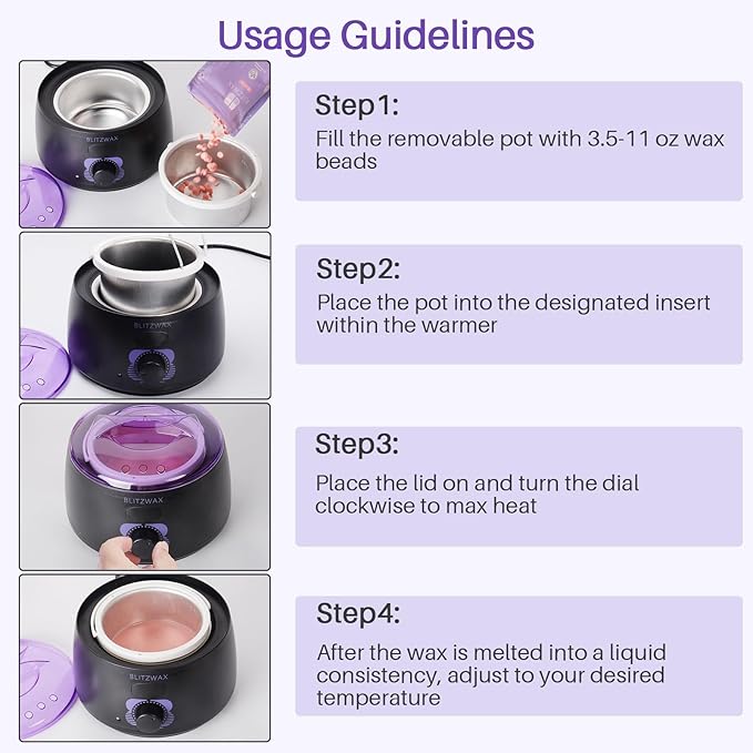 BLITZWAX Brazilian and Bikini Wax Pot for Women, Hard Waxing Warmer for Face, Legs and Body, At Home Hair Removal Machine, Beginner Friendly, Digital Fast Heating, 16oz Capacity-Velvo Beauty