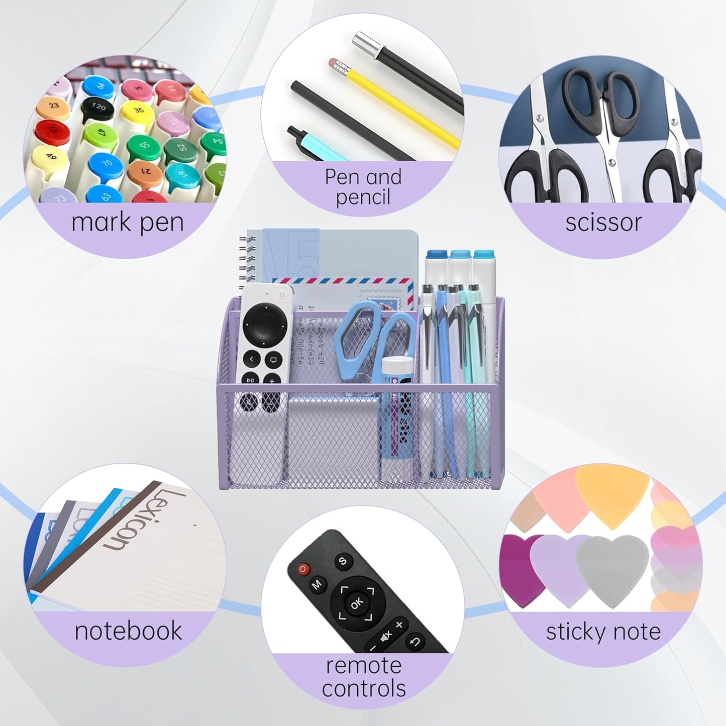 YINGHUA Strong Magnetic Pen Holder for Whiteboard and Refrigerator 3 Compartments Metal Mesh Organizer Space Saving Shelf for Office School Home and Locker - Purple-Velvo Beauty