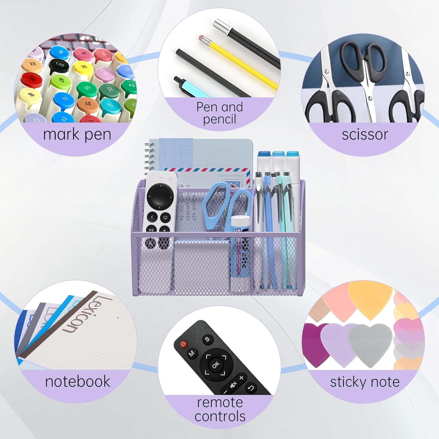 YINGHUA Strong Magnetic Pen Holder for Whiteboard and Refrigerator 3 Compartments Metal Mesh Organizer Space Saving Shelf for Office School Home and Locker - Purple-Velvo Beauty