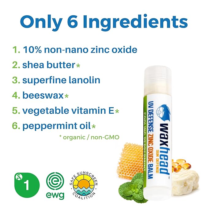 Waxhead Lip Sunscreen Lip Balm with SPF Lip Balm SPF, Zinc Sunscreen Chapstick SPF Chapstick with SPF, Organic Lip Balm with Sunscreen for Lips, Mint Lip Balm-Velvo Beauty
