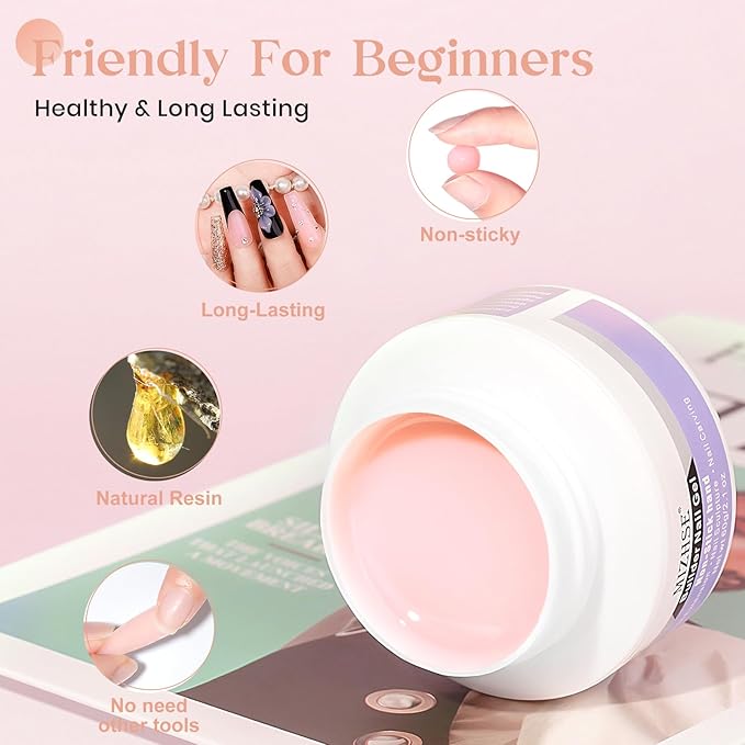 MIZHSE Solid Nail Builder Gel, 2.1 oz 60g Nude Builder Gels for Nails Non-Sticky Solid Builder Gel for Extensions Hard Gels with 24pcs Dual Forms and Silicone Pen Nails Art Manicure Set-Velvo Beauty