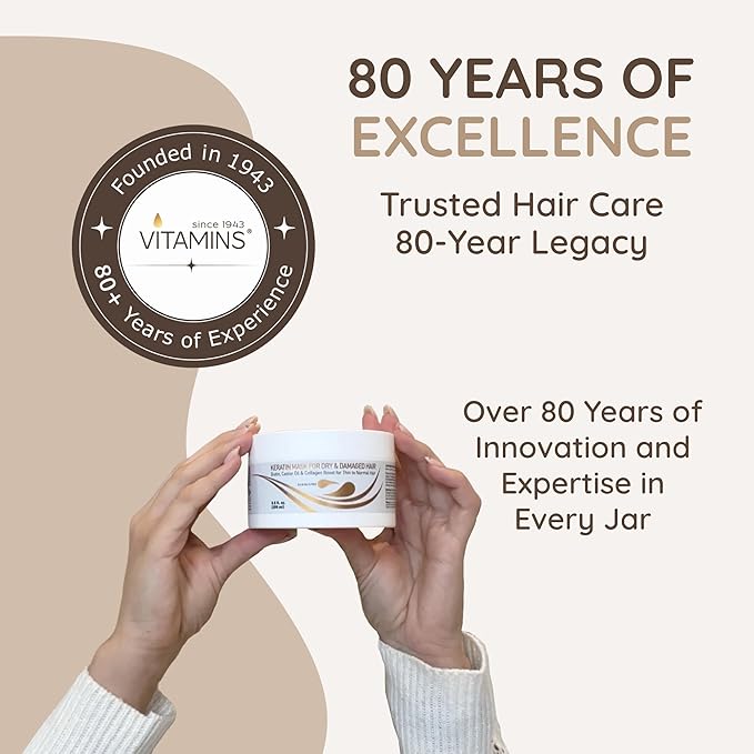 VITAMINS hair cosmetics Keratin Hair Mask - Deep Repair Conditioner with Biotin & Castor Oil - For Damaged, Dry, Curly, Straight, Thin & Fine Hair - Intense Collagen Protein Treatment-Velvo Beauty