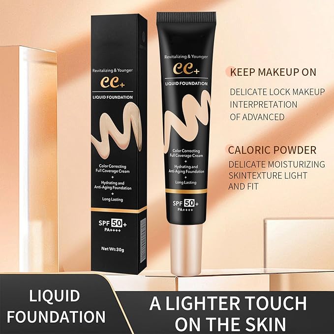 CC Color Correcting Full Coverage Cream SPF 50, CC Cream Foundation, Cover Blemish, Correcting Uneven Skin Tone, Oil Control, Lightweight Waterproof Long Lasting Hydrating CC Cream (Ivory)-Velvo Beauty