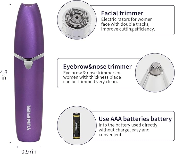 Eyebrow Facial Trimmer, Facial Hair Removal for Women, Smooth & Painless Face Razors Eyebrow Shaver for Women - 2 in 1 Facial Hair Remover & Eyebrow Trimmer with Built-in Battery for Face, Lip, Chin-Velvo Beauty