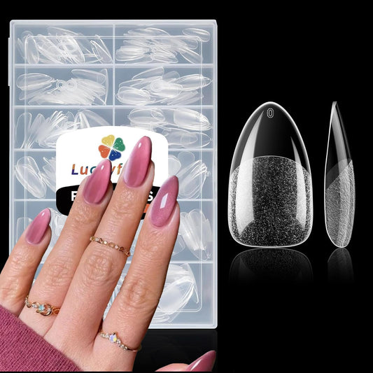 Almond Nail Tips: 504pcs Medium Almond Gel Nail Tips, Pre-shape Half Matte Short Nails Full Cover Clear Press On Acrylic Fake Nails for Nail Extension Nail Art 12 Sizes-Velvo Beauty